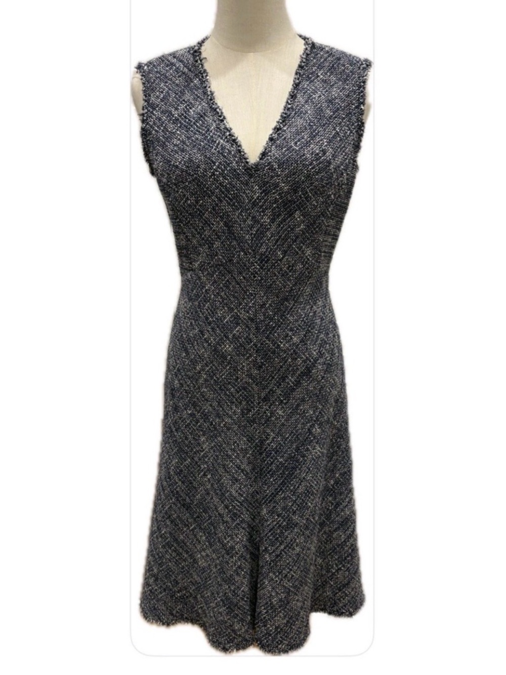Rebecca Taylor NWOT Blue/Wht Tweed Sleeveless V-Neck Fit & Flare Dress 2